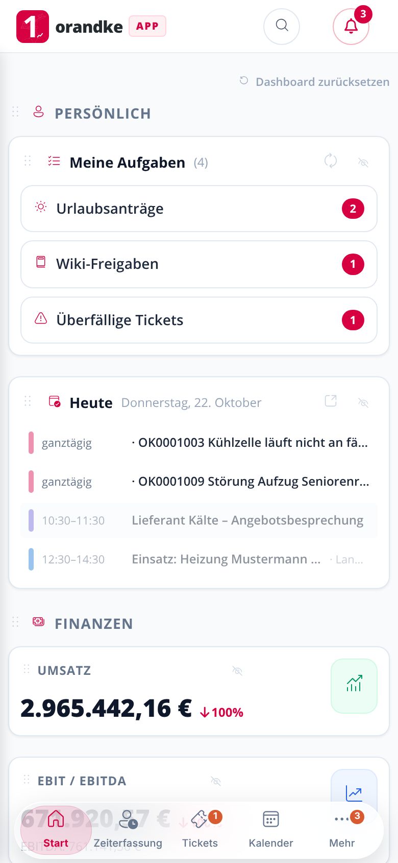 orandke ONE am Handy – Dashboard