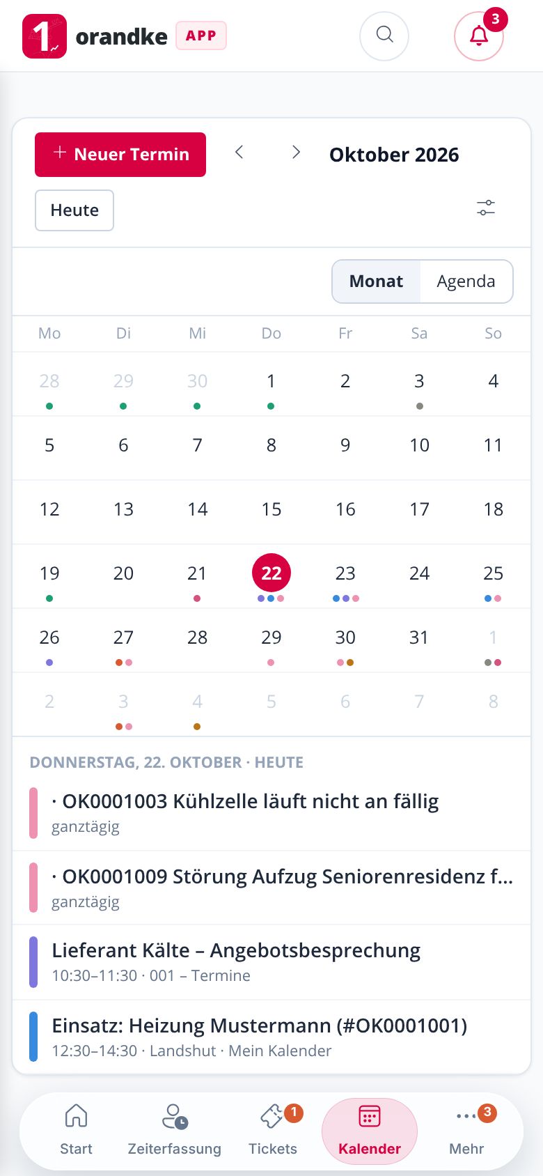 orandke ONE am Handy – Kalender