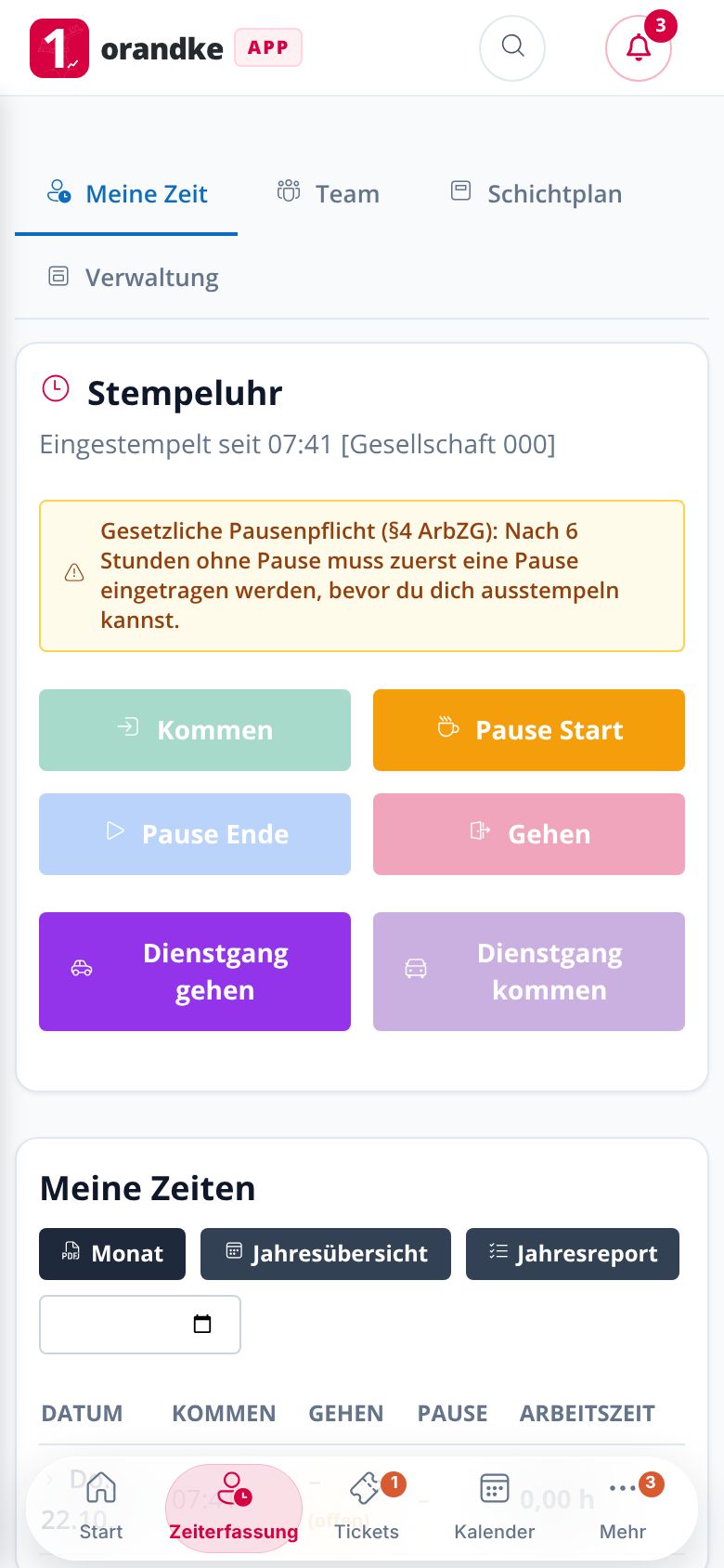 orandke ONE am Handy – Zeiterfassung