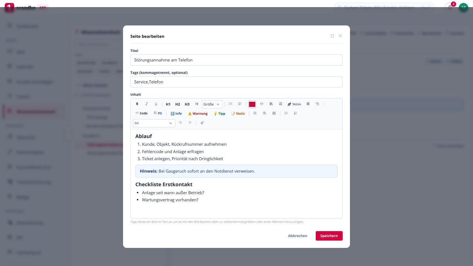 orandke ONE – Editor mit Überschriften, Listen und Hinweis-Kästen