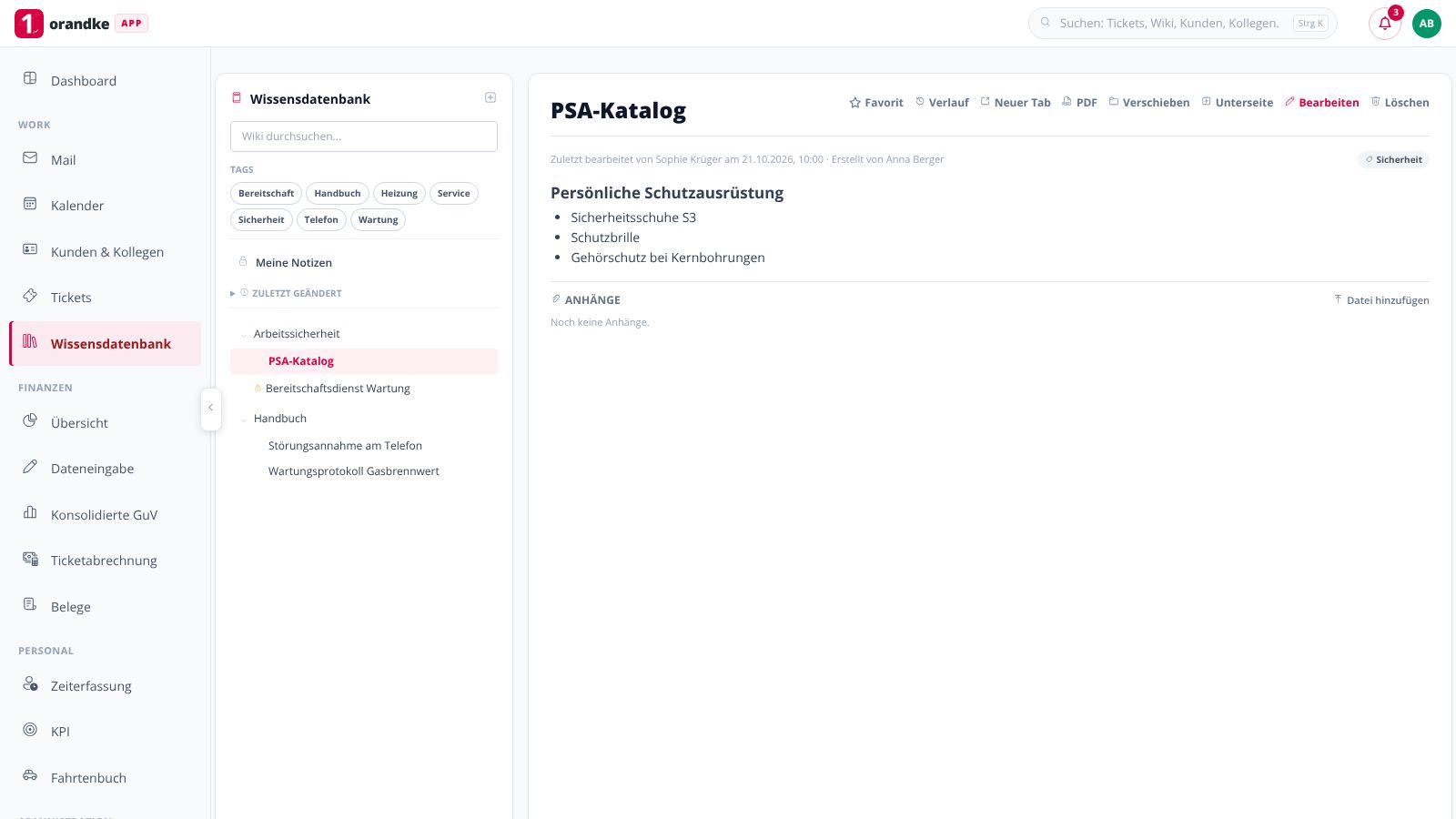 orandke ONE – Seite mit Tags, Anhängen und Favoriten